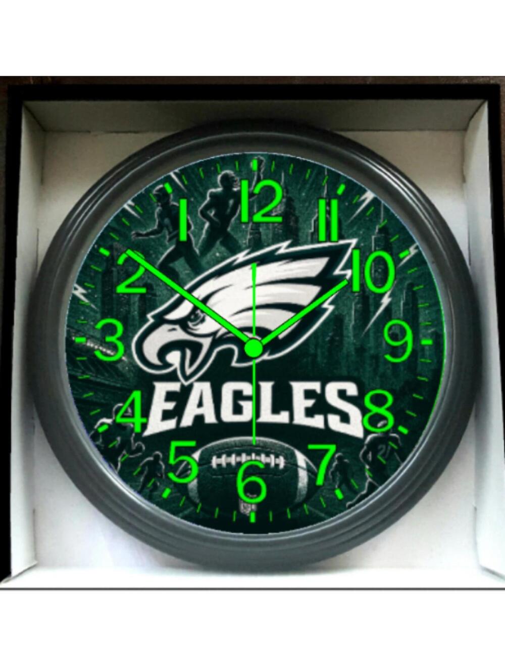 REVERSE TICKING CLOCK Philadelphia Eagles NFL Glow In The Dark Wall Clock New!